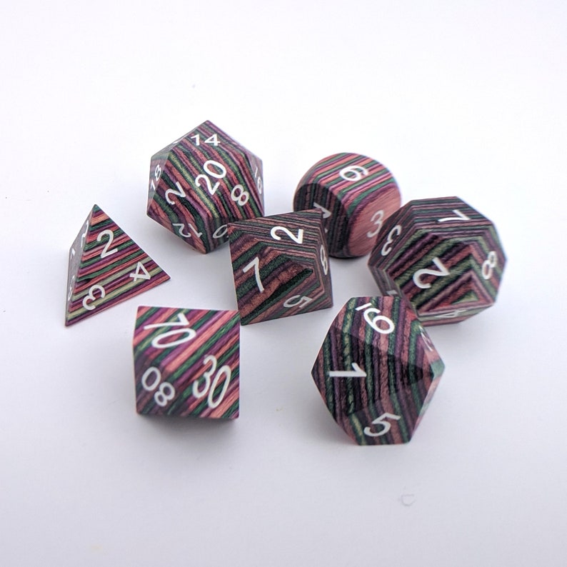 Bright Rainbow Wood DnD Dice Set Polyhedral dice D&D dice Etsy