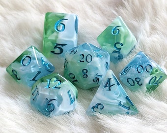 Tidecaller DnD Dice Set | Ocean Water Themed Polyhedral Dice for Dungeons and Dragons | Blue Sea RPG Dice