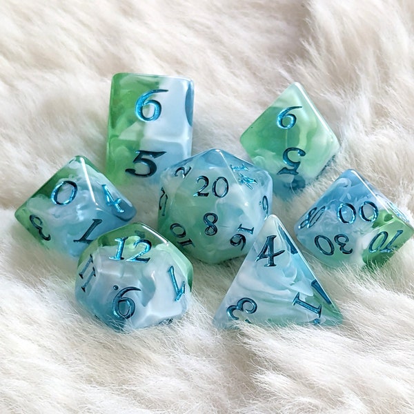 Zestaw kości DnD Tidecaller | Kostki wielościenne o tematyce oceanicznej do Dungeons and Dragons | Kostki RPG Blue Sea