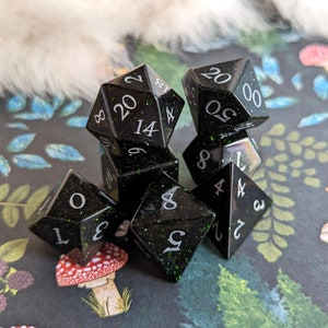 Green Goldstone Gemstone DnD Dice Set, Polyhedral dice, D&D dice, Dungeons and Dragons, Table Top Role Playing Dice. Real Stone Dice Set