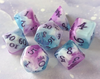 Vale of Dreams DnD Dice Set, Polyhedral dice, D&D dice, Dungeons and Dragons, Table Top Role Playing. Cloud Sky resin dice with fantasy font