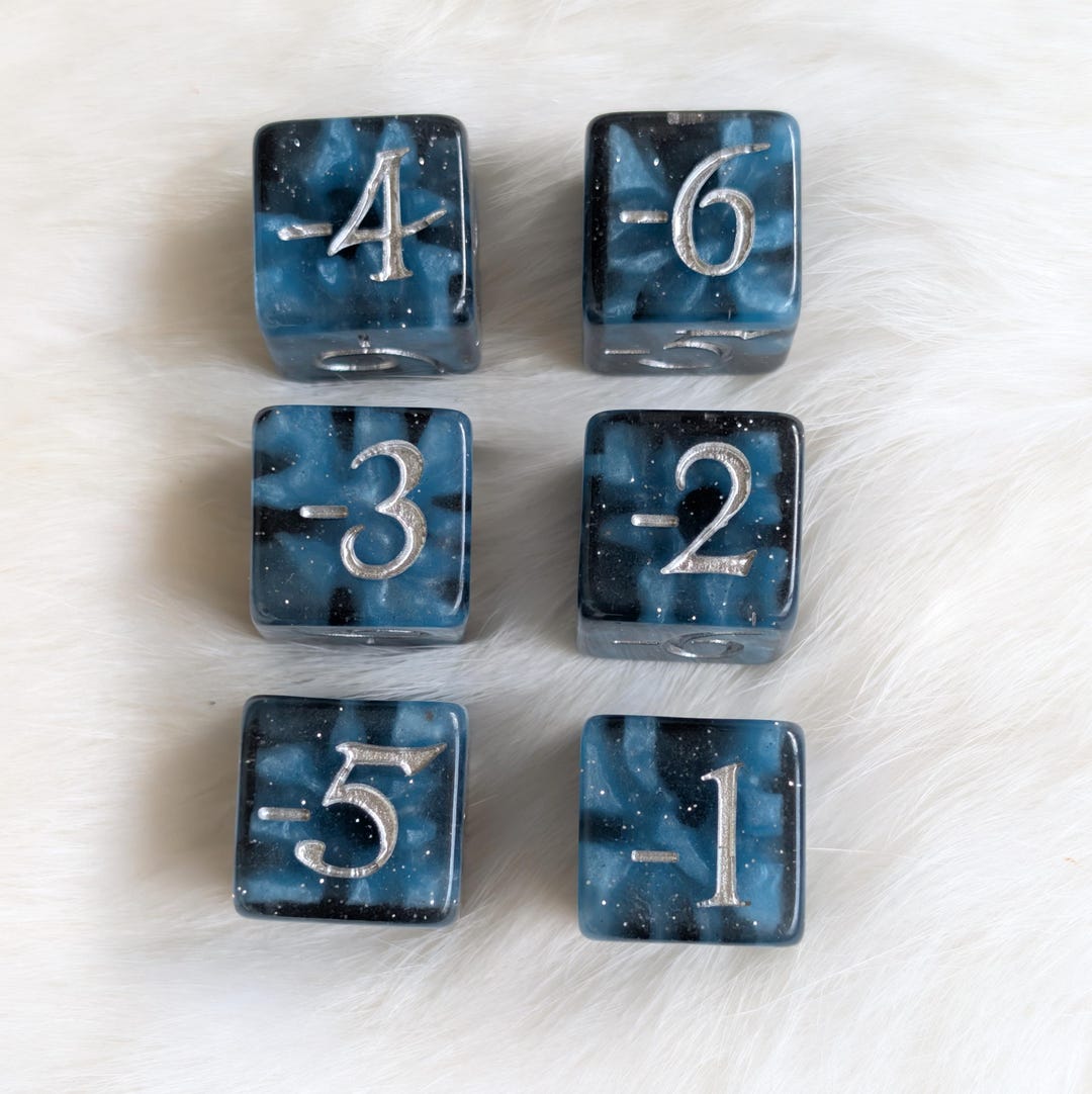 MTG Counters - Set of 6 Negative D6 Counters - Mystic Mind - Black and ...