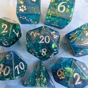 Set di dadi Saltmarsh: dadi poliedrici con glitter turchese e lamina dorata