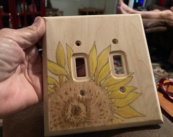 Wooden double switch cover,hand painted,beautiful sunflower,excellent condition,new,Reduced was 25.95 now 12.95,measures 5.25x5.75”