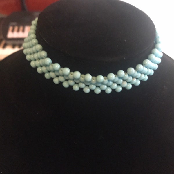 1930s vintage blue bead choker 15" long and .75" Wide  In excellent condition Looks like its never been worn no chips or scratches