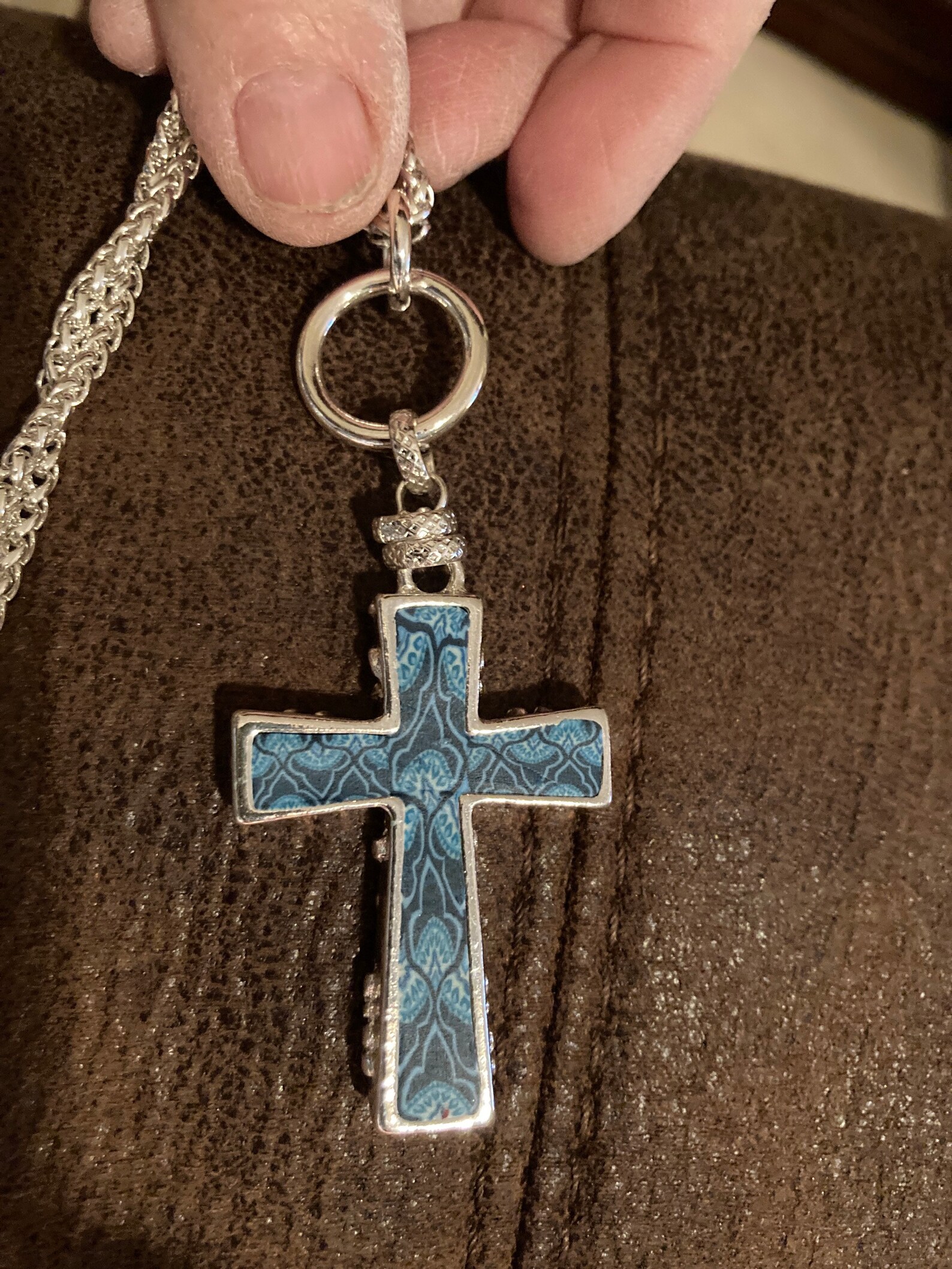 Beautiful blue cross necklace32 inch silver chaincross is | Etsy