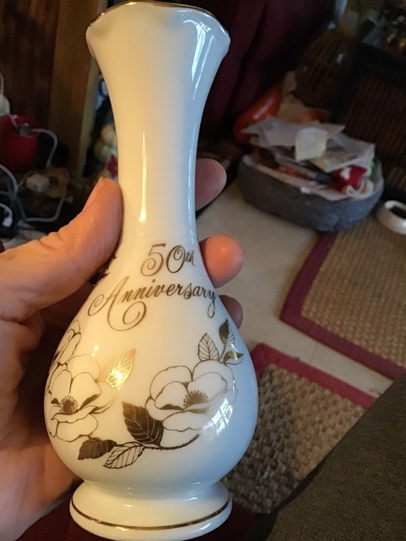 50th Anniversary Vaseexcellence Conditionnever Used White Etsy