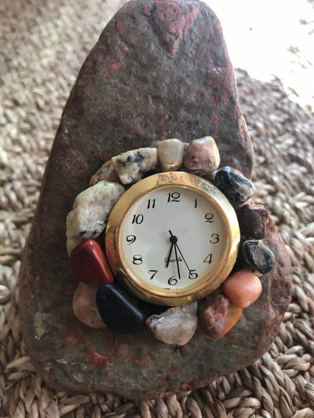 Handmade Rock Clock, Clock Works Great Hour,minute,and Second Hand Runs