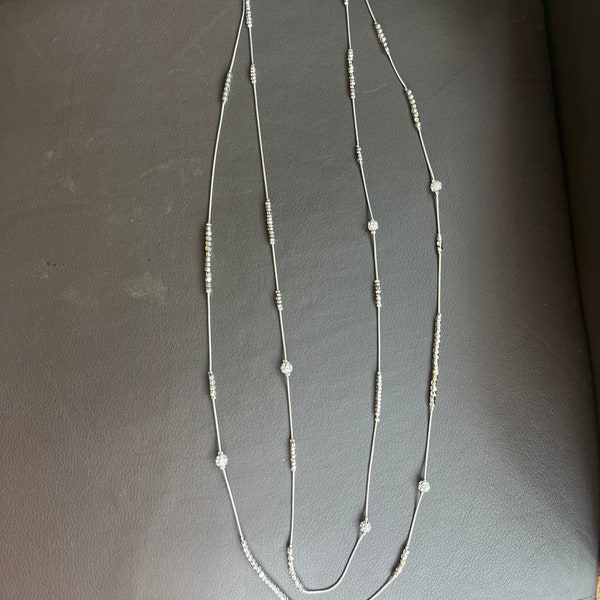 Beautiful Chico silver 2 strand necklace,excellent condition,new,on sale,50 percent off,was 39.00 now 19.50,1 strand is 21.5”an the 2nd 19.5