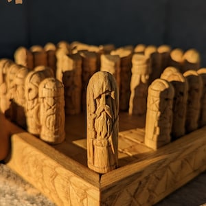 Hnefatafl - VALHALLA, viking board game with custom wooden design, Valknut lock, Valkyries, Odin and Einherjars