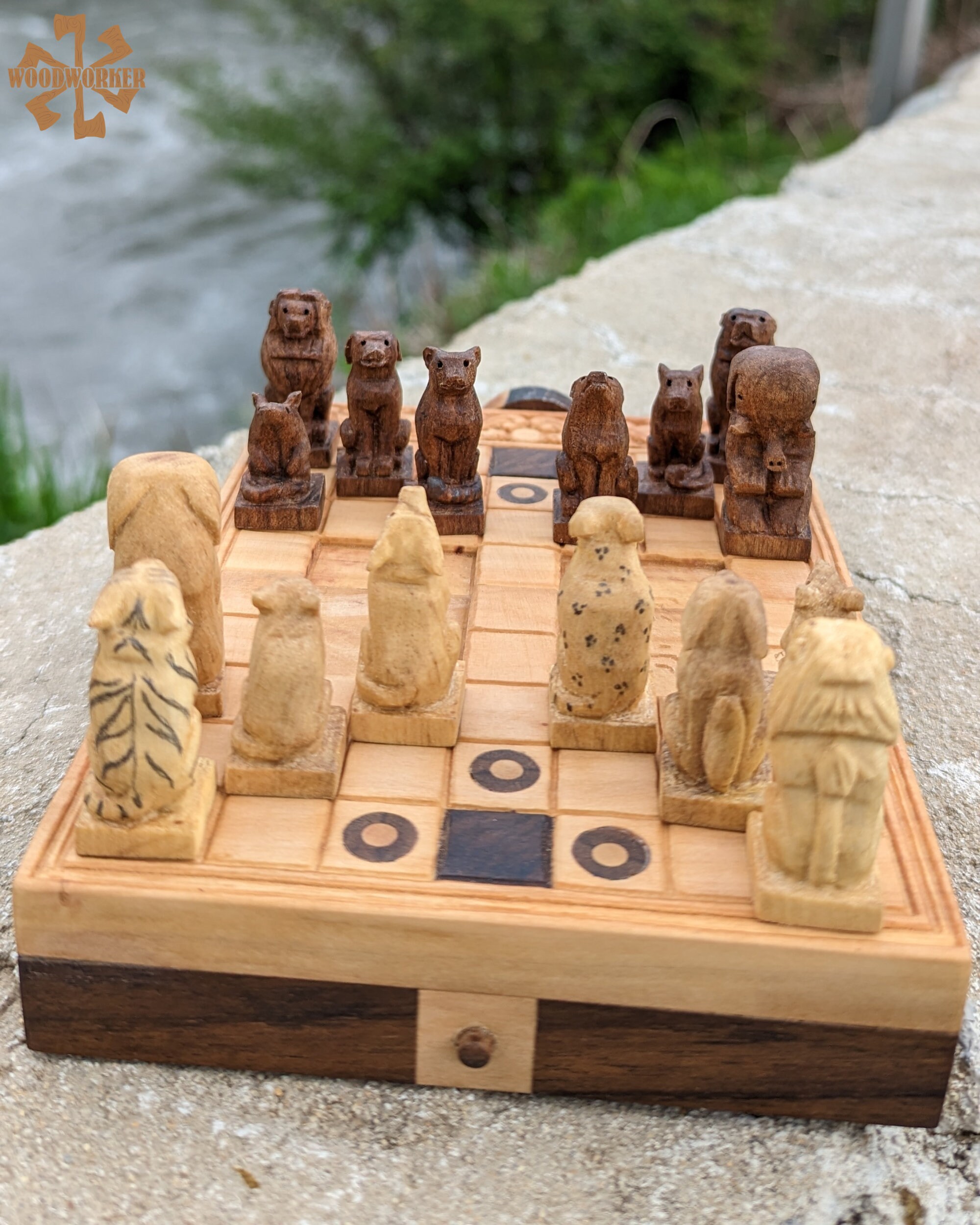 期間限定特別価格 Animal Chess Set, Handcarved Wooden Animal Chess Set 彫刻・オブジェ