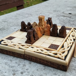 Viking Board Game Brandubh, Handmade Wooden Board Game, Scandinavian Mythology, Small Wooden Figurines, Wooden gods
