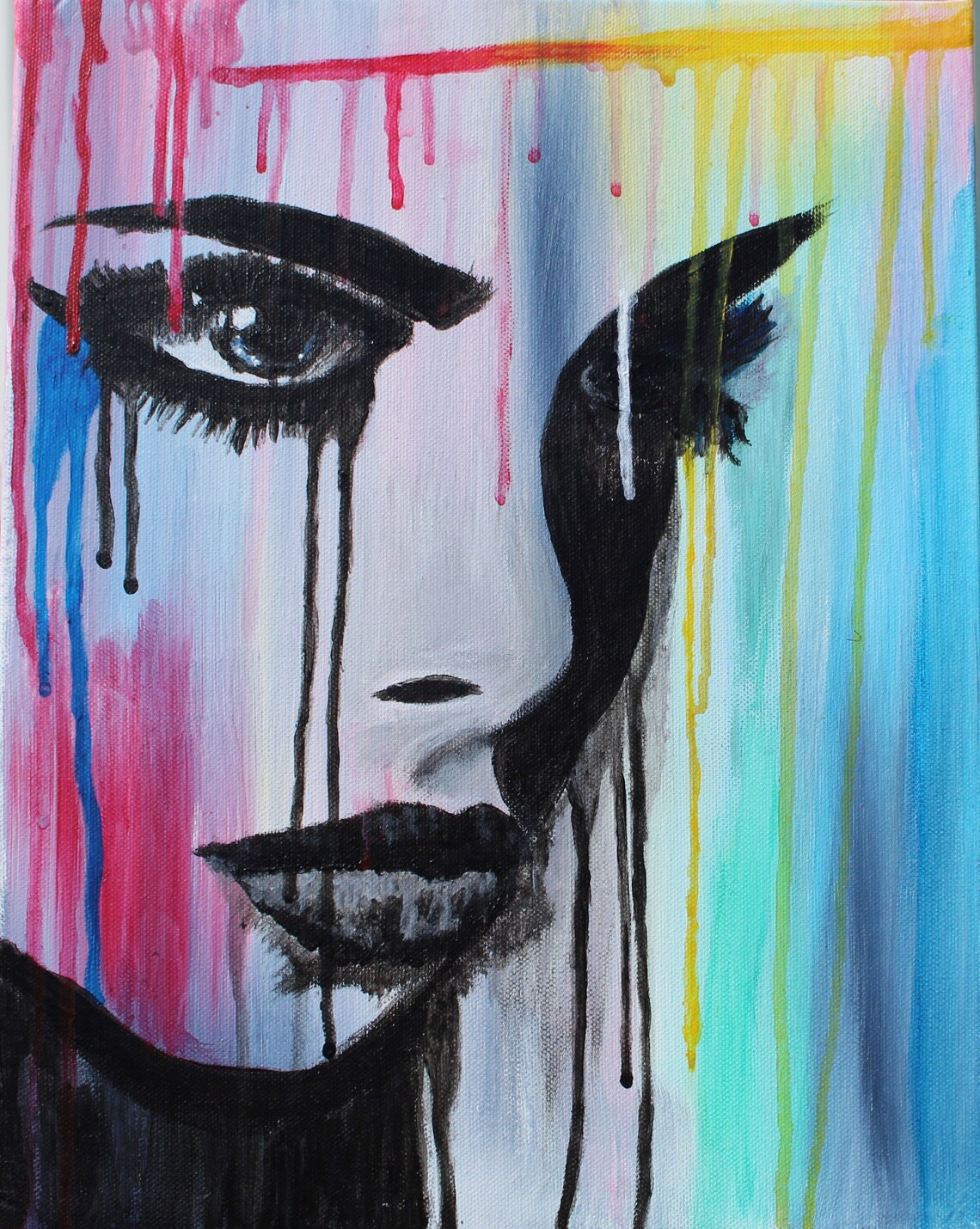 Drip Painting Abstract Faces Colorful Print Portrait Painting Etsy