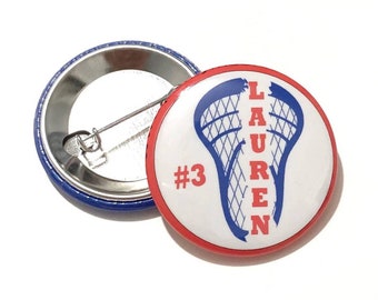 Personalized Lacrosse Player 1.5 or 2.25 inch Pinback Button