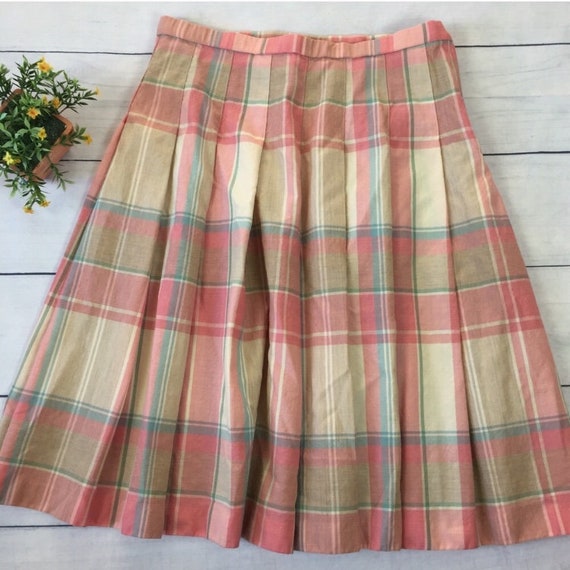 Vintage Pendleton Plaid Pastel A-Line Wool Skirt