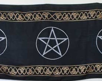21 x 72" Table Runner Style Black Altar Cloth with 3 Pentagrams