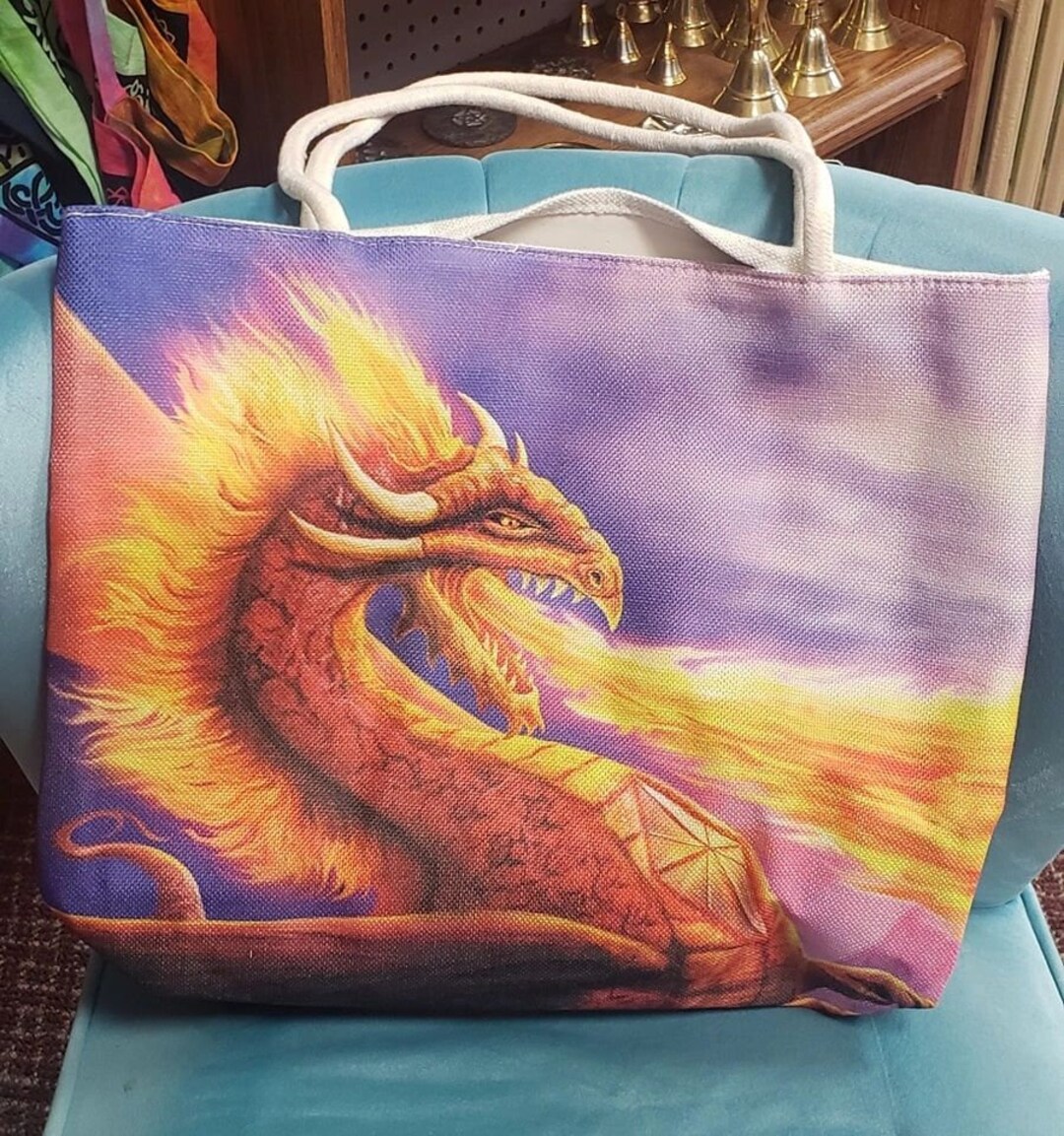 Jute Tote Bag Fire Dragon Etsy
