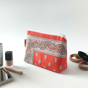 pequena bolsa de cosméticos com zíper, feita de Glarner Tüechli suíço original, bolsa bandana, bolsa paisley, pequena bolsa de higiene