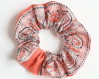 Scrunchie Glarner Doek "Zalm", haarelastiekje, paisley haarband, katoen, Zwitsers souvenir, haaraccessoires, haaraccessoires, bandana