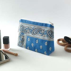 pequena bolsa de cosméticos com zíper, feita de Glarner Tüechli suíço original, bolsa bandana, bolsa paisley, pequena bolsa de higiene