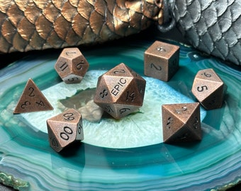 D&D EPIC/FAIL Set Ancient Copper Metal Dice and Bag - 25mm d20 - DnD RPG Role Playing Games Dungeons and Dragons Polyhedral Gift Dice Set