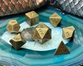 D&D EPIC/FAIL Set Ancient Gold Metal Dice and Bag - 25mm d20 - DnD RPG Role Playing Games Dungeons and Dragons Polyhedral Gift Dice Set