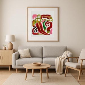 Hand-Drawn Chilli Illustration Print – A4 Wall Art, Kitchen Decor, Botanical Food Poster, Spicy Red Pepper Drawing Unframed