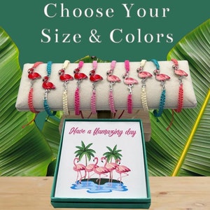 Pink Flamingo Macrame Adjustable Bracelet - Waxed Cord Bracelet - Flamingo Bracelet - Friendship Flamingo Jewelry - Girls Trip Beach Jewelry
