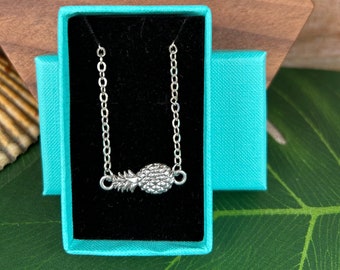 Silver Chain Pineapple Necklace - Sideways Pineapple Necklace - Pineapple Gift - Pineapple Jewelry - Beach Life - Best Friend Gift