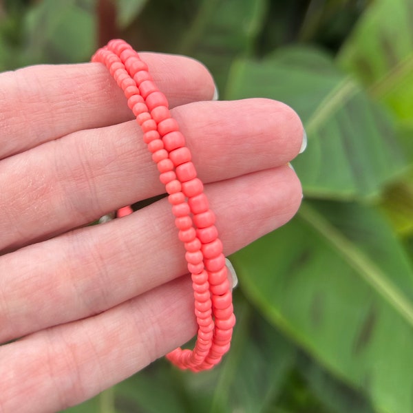 Coral Beaded Anklet - Coral Beaded Ankle Bracelet - Colorful Anklet - Beach Anklet - Summer Anklet - Surfer Anklet - Coral Colored Jewelry