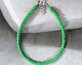 Kelly Green Beaded Anklet, Green Seed Bead Anklet