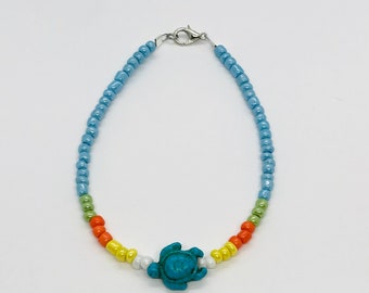 Rainbow Sea Turtle Anklet - Beaded Anklet - Seaturtle Anklet - Sea Turtle Anklet - Sea Turtle Ankle Bracelet