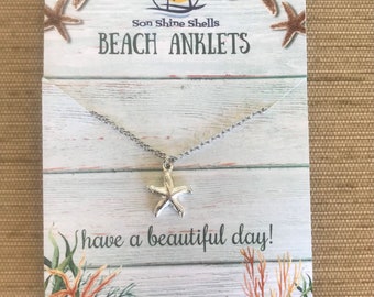 Silver Chain Starfish Anklet - Beach Anklet - Silver Starfish Charm - Seashell Ankle Bracelet - Beach Jewelry - Beach Bridesmaid Gift