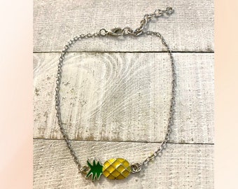 Silver Chain Pineapple Anklet - Beach Anklet - Silver Pineapple Charm - Pineapple Ankle Bracelet - Beach Jewelry - Beach Bridesmaid Gift