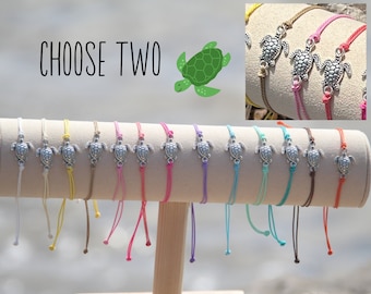 Sea Turtle Adjustable Bracelet - Choose Two - Beach Wedding - Beach Party - Friendship Bracelet  - Sea Turtle Gift - Beach Jewelry