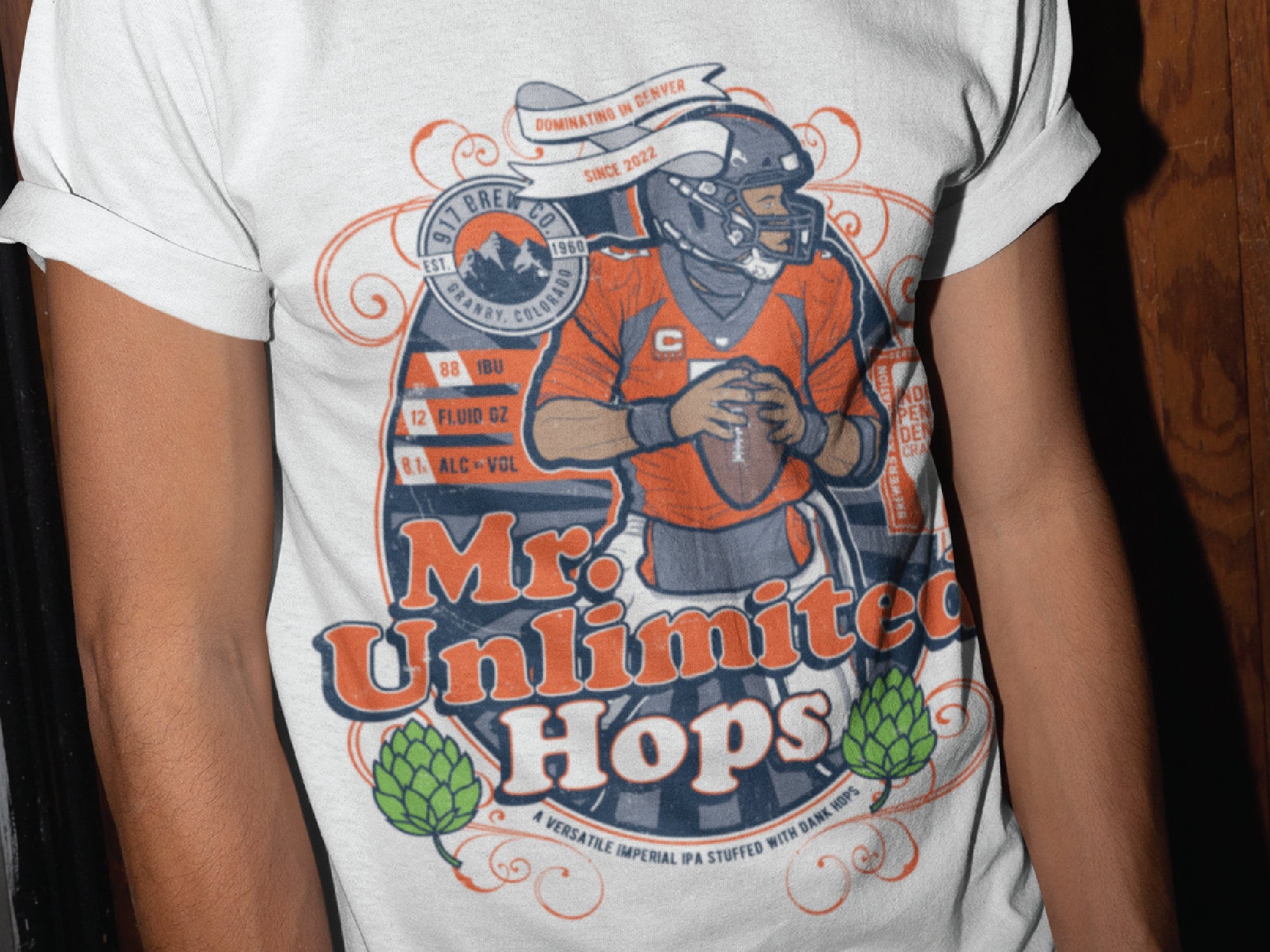 Russell Wilson broncos Fake Craft Beer Label T-shirt 