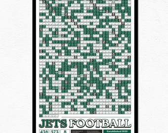 Muurdecoratie met afbeeldingen van alle wedstrijden van de New York Jets | Moderne voetbalprint, sportcadeau