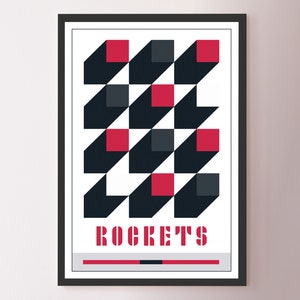 Houston Rockets Abstract Bauhaus-Inspired Squares Poster