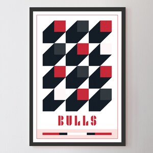 Chicago Bulls Abstract Bauhaus-Inspired Squares Poster