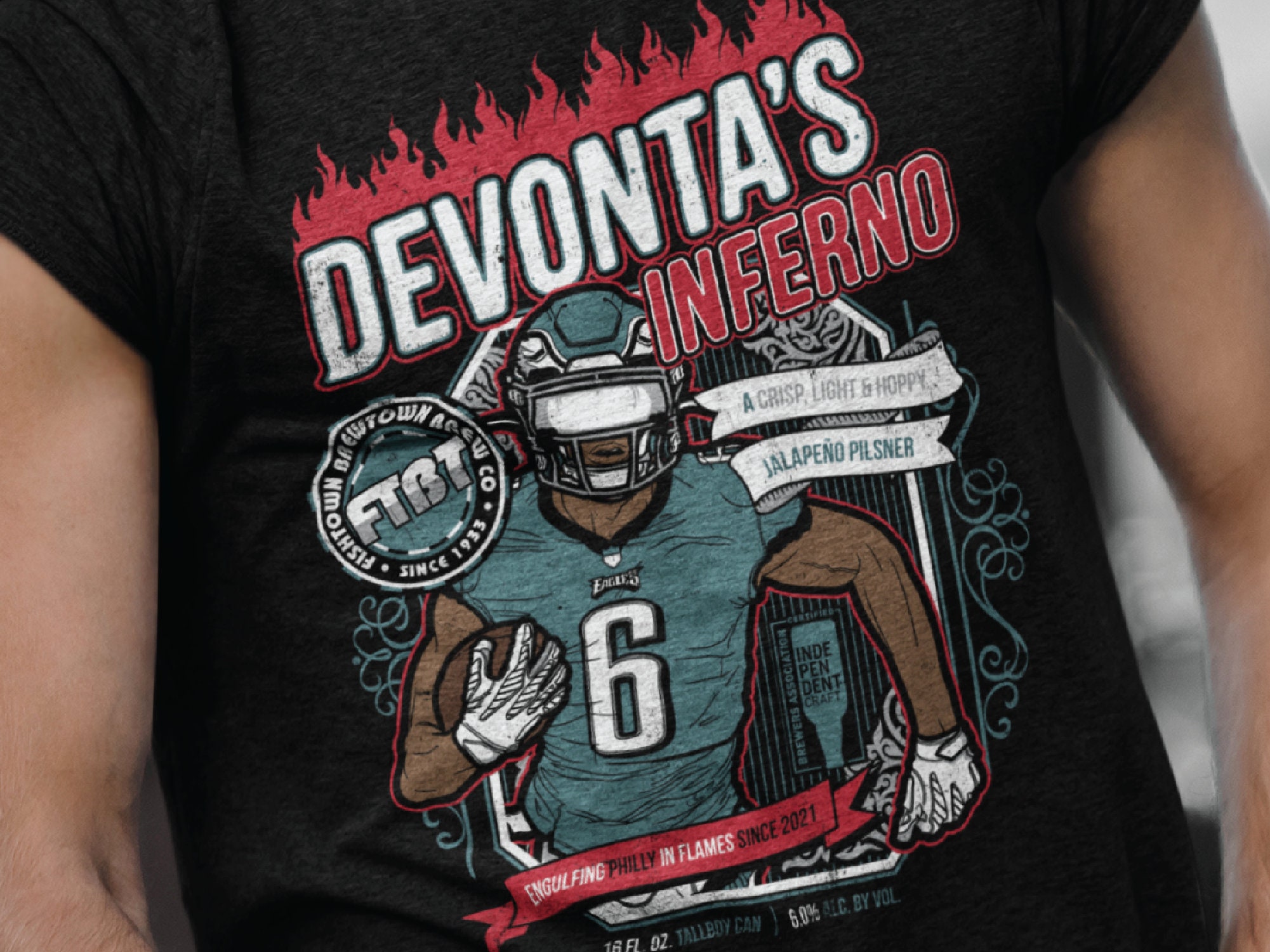 DustinMorrisonArt DeVonta Smith (Eagles) Fake Craft Beer Label T-Shirt