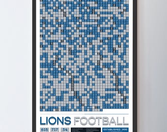 Póster con datos de "Todos los partidos de la historia" de los Detroit Lions