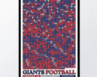Muurdecoratie met alle wedstrijden uit de geschiedenis van de New York Giants | Moderne voetbalprint, sportcadeau