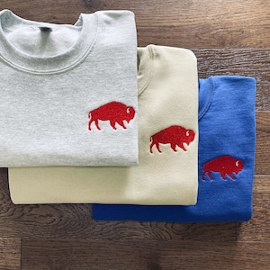 Embroidered Buffalo Sweatshirt, Buffalo Sweatshirt, Buffalo Football, Embroidered Buffalo, Buffalo Crewneck, Neutral Buffalo Sweatshirt