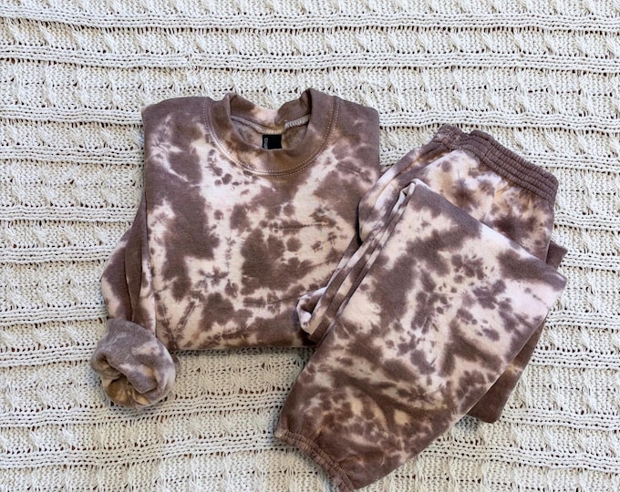 Tie Dye Sweatsuit, Tie Dye Set, Tie Dye Jogger Set, Tie Dye Crewneck, Tie Dye Sweats, Tie Dye Sweatpants, Pajama Set, Neutral Tie Dye