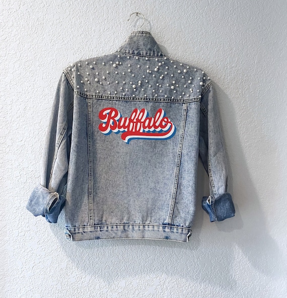 Buffalo Jean Jacket, Retro Buffalo Jacket, Buffalo Jacket, Buffalo Apparel, Gift for Her, Buffalo Football Jacket, Pearl Jean Jacket
