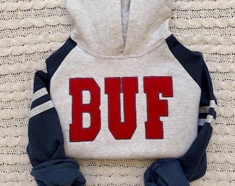 Sudadera con capucha con apliques de Buffalo, sudadera vintage de fútbol americano de Buffalo, sudadera con parche de letras, regalo para fanáticos de Buffalo, sudadera para el día del partido, fútbol americano de Buffalo