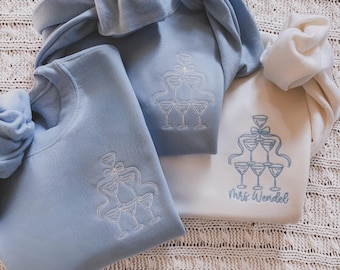 Embroidered Champagne Sweatshirt, Champagne Tower, Party Sweatshirt, Wedding Sweatshirt, Bridesmaid Gift, Wedding Gift, Champagne Shirt