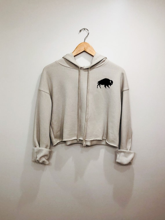 Tan Buffalo Sweatshirt, Cropped Fleece Hoodie, Buffalo Hoodie, Buffalo Sweatshirt, Cropped Buffalo Shirt, Buffalo Shirt, Buffalo Crop
