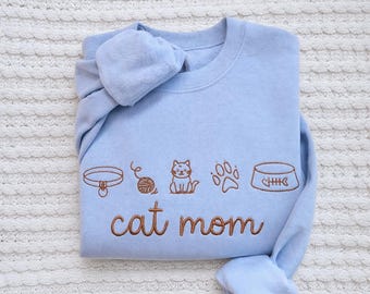 Cat Mom Sweatshirt, Embroidered Cat Mom Sweatshirt, Cat Sweatshirt, Cat Mom Gift, Cat Mama, Embroidered Sweatshirt, Cat Mom Shirt