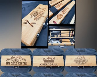 Personalised Bamboo  BBQ Grill Tool Set  Groomsman - Best Man - Fathers Day - Brother In Law - Granddad - BBQ King - Grill Master - Gift Set